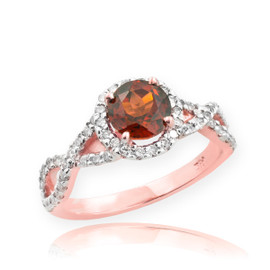 Rose Gold Garnet Birthstone Infinity Ring with Diamonds