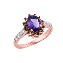 14k Rose Gold Amethyst and Diamond Ladies Ring