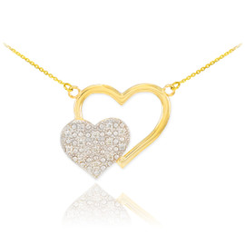 14k Gold Pave Diamond Twin Hearts Necklace