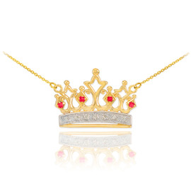 14k Gold Ruby Crown Necklace with Diamonds
