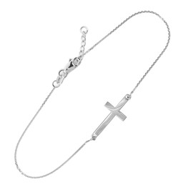 14K Solid White Gold Sideways Cross Cute Bracelet