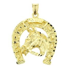 Gold Horse Head with Horseshoe Pendant