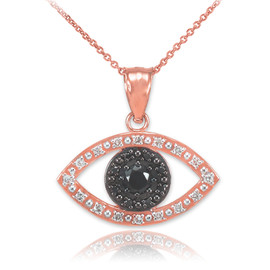 Rose Gold Evil Eye Pendant Necklace with Clear and Black Diamonds