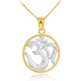 Two-Tone Gold Om Symbol Charm Pendant Necklace
