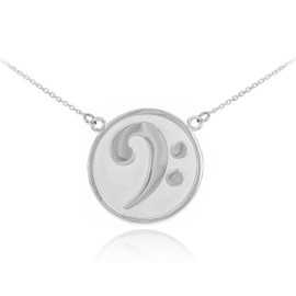 14k Solid White Gold Textured Bass F-Clef Charm Necklace
