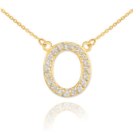 14k Gold Letter "O" Diamond Initial Necklace