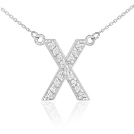14k White Gold Letter "X" Diamond Initial Necklace