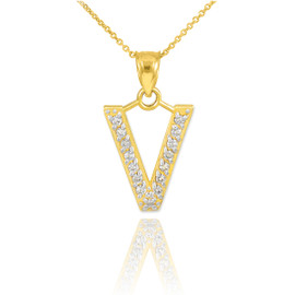 Gold Letter "V" Diamond Initial Pendant Necklace