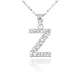 White Gold Letter "Z" Diamond Initial Pendant Necklace