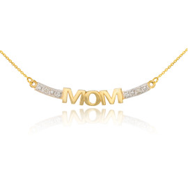 14k Two-Tone Gold MOM Necklace with Diamonds