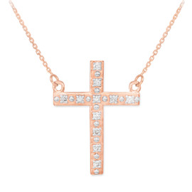 14k Rose Gold Diamond Cross Necklace