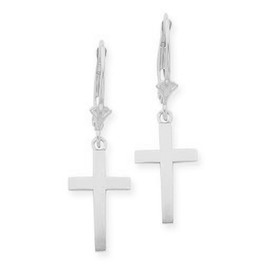 White Gold Cross Leverback Earrings