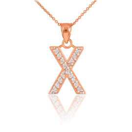 Rose Gold Letter "X" Diamond Initial Pendant Necklace