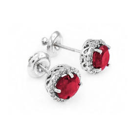 14k White Gold Diamond Ruby Earrings