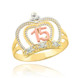Multi-Tone Gold Quinceanera Imperial Crown Ring