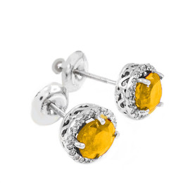 White Gold Diamond Citrine Earrings