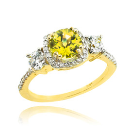 Gold Citrine Diamond Engagement Ring