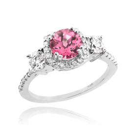 White Gold Pink Zirconia Diamond Engagement Ring