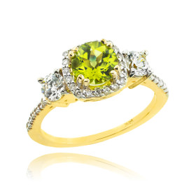 Gold Peridot Diamond Engagement Ring