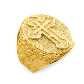 Men's Solid Gold Eastern Orthodox Cross Ring