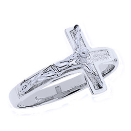 White Gold Diamond Cut Men's Crucifix Ring
