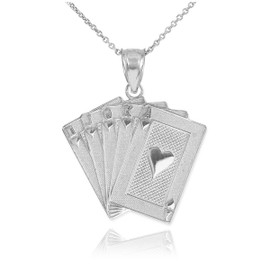 Sterling Silver Royal Flush Poker Pendant Necklace