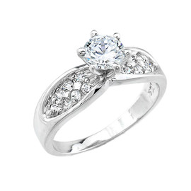Sterling Silver Micro Pave CZ Solitaire Engagement Ring