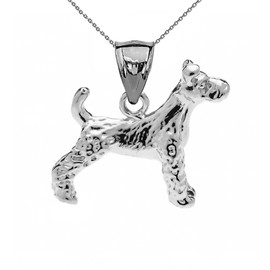 White Gold Irish Terrier Pendant Necklace