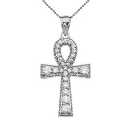 Sterling Silver Ankh Cross Cubic Zirconia Pendant Necklace