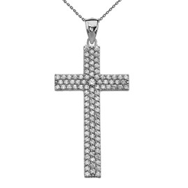 3 Carat Cubic Zirconia Sterling Silver Cross Pendant Necklace