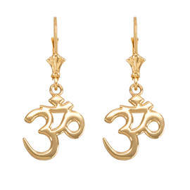 14K Gold Om (Aum) Leverback Earrings