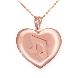Rose Gold Heart Music Note Pendant Necklace