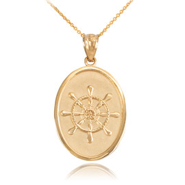 Yellow Gold Ship Wheel Pendant Necklace