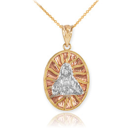 Gold Three-Tone Sacred Heart Of Jesus Pendant Necklace