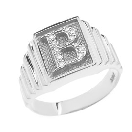 White Gold Diamond Initial B Ring