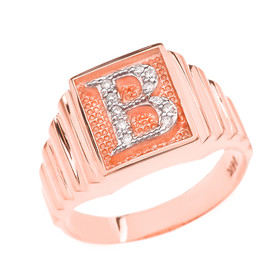 Rose Gold Diamond Initial B Ring