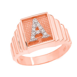 Rose Gold Diamond Initial A Ring