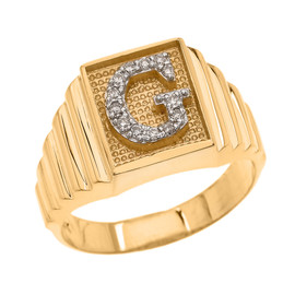 Yellow Gold Diamond Initial G Ring