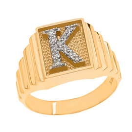Yellow Gold Diamond Initial K Ring