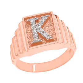 Rose Gold Diamond Initial K Ring