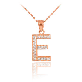 Rose Gold Letter "E" Diamond Initial Pendant Necklace