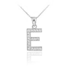 White Gold Letter "E" Diamond Initial Pendant Necklace