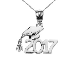 Class of 2017 Graduation Cap Pendant Necklace In White Gold