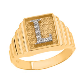 Yellow Gold Diamond Initial L  Ring