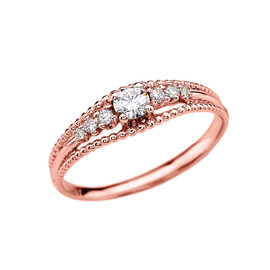 Rose Gold Diamond Beaded Engagement Proposal Ring