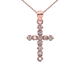 High Polish Reversible Diamond Cross Elegant Rose Gold Pendant Necklace