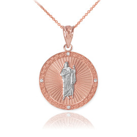 Rose And White Gold St Jude Diamond Disc Pendant Necklace