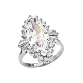 4 Ct CZ April Birthstone Ballerina White Gold Proposal Ring