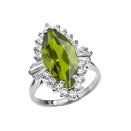 4 Ct CZ Peridot August Birthstone Ballerina White Gold Proposal Ring