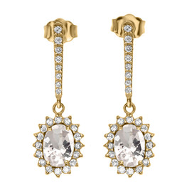 Diamond And April Birthstone CZ Yellow Gold Elegant Earrings